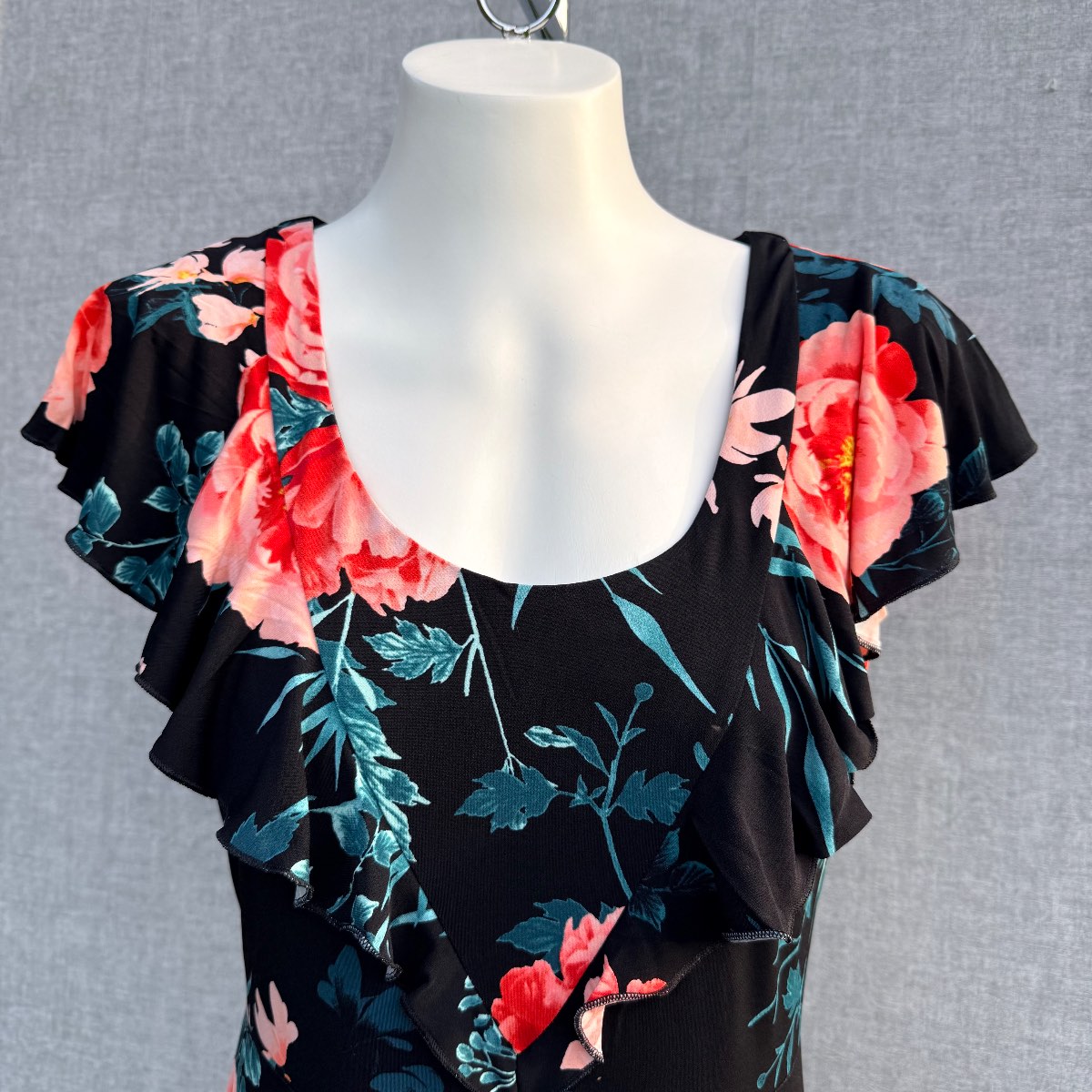 Joanna Hope Black Floral Ruffle Sleeve Wedding Guest Occasion Maxi Dress Size 12