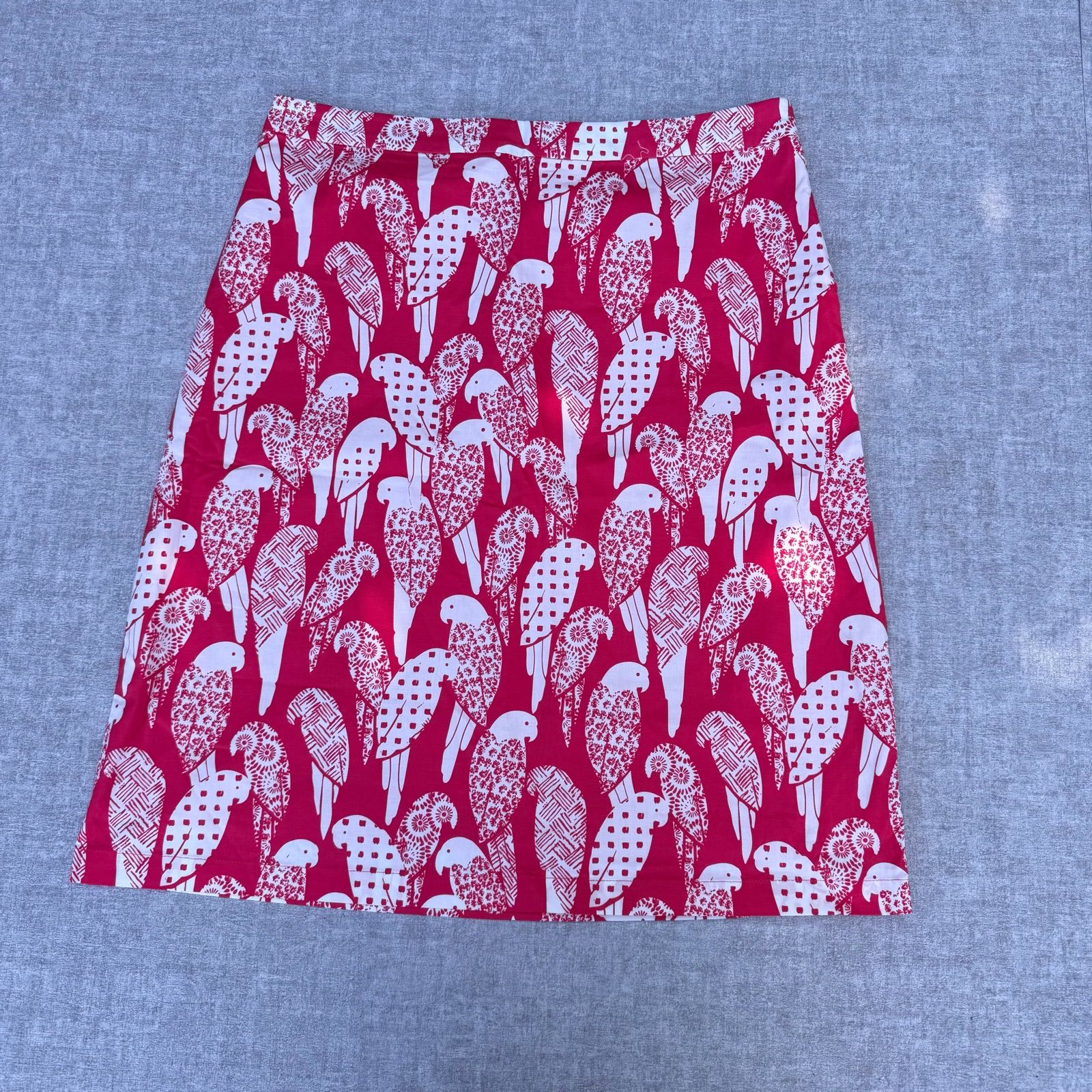 White Stuff Red Parrot Bird Print Cotton Fully Lined Midi Skirt UK 12