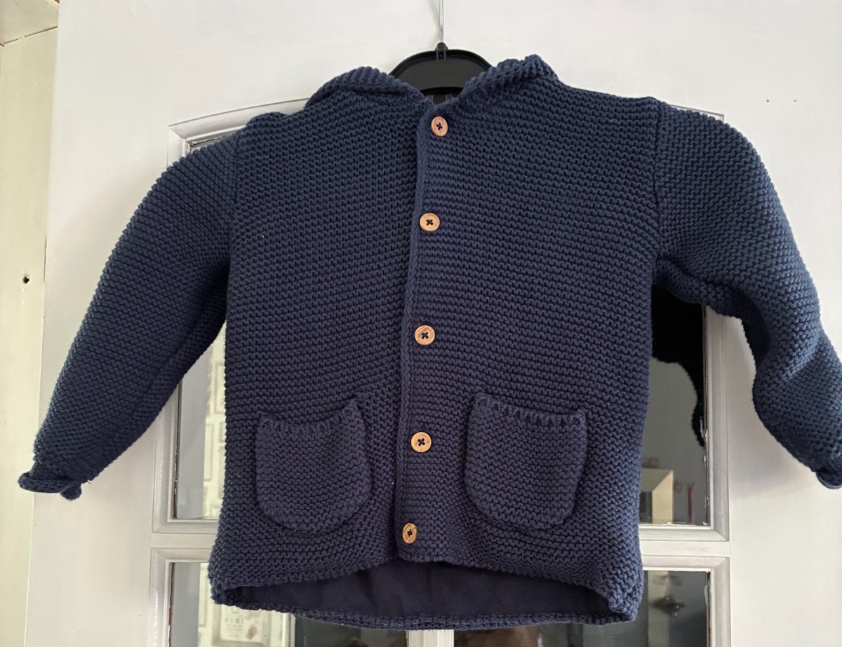 George Baby Navy Blue Chunky Knit Hooded Cardigan Bear Ears Jacket 12-18 Months