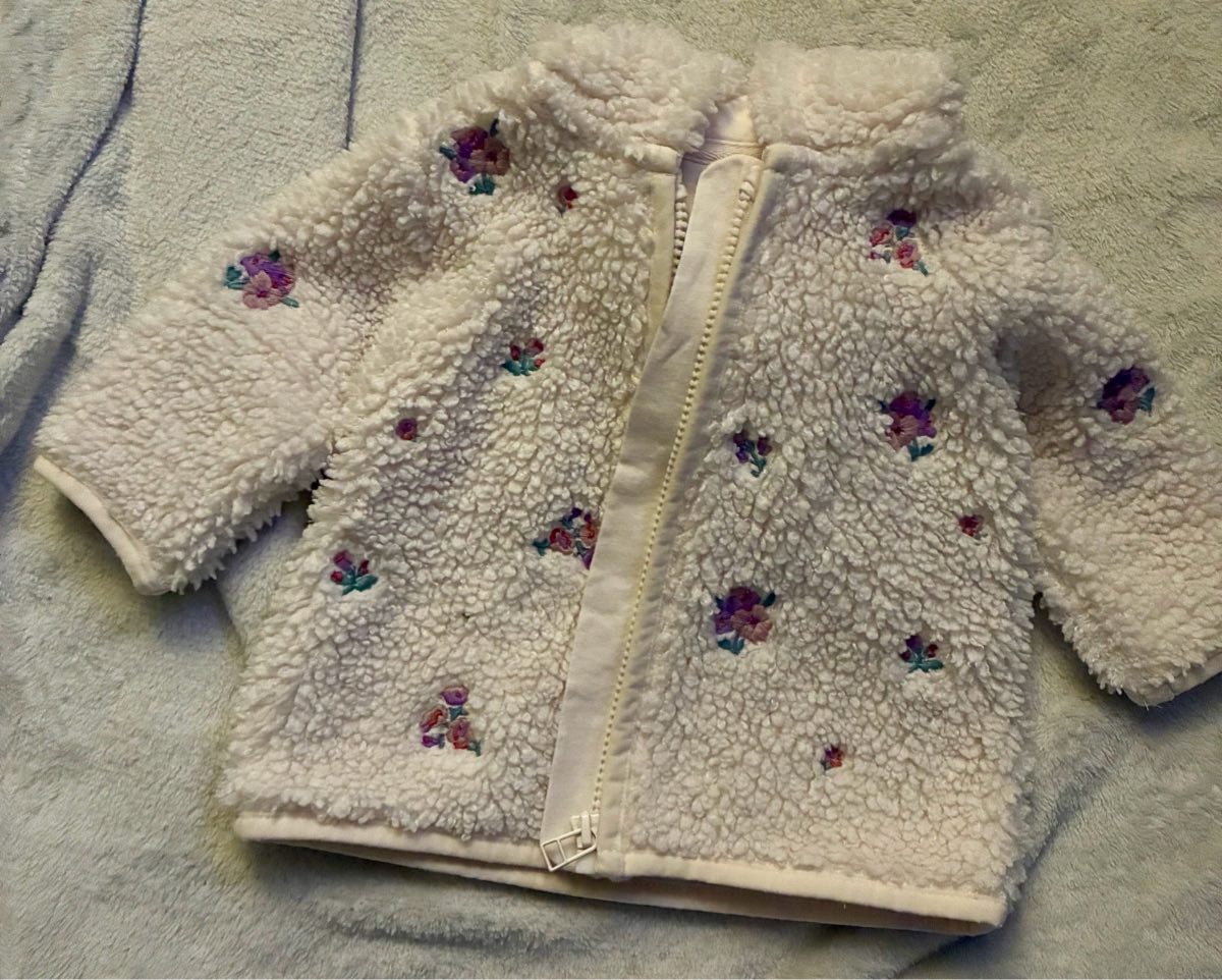 M&S Cream Floral Embroidered Teddy Fleece Hooded Jacket 3-6 Months