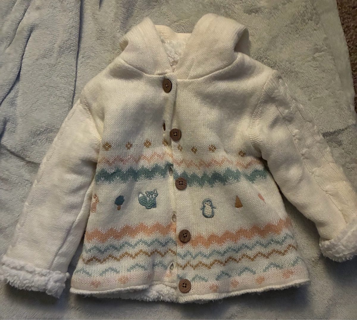 Nutmeg Cream Fairisle Sherpa Lined Hooded Knit Jacket 12-18 Months (86cm)