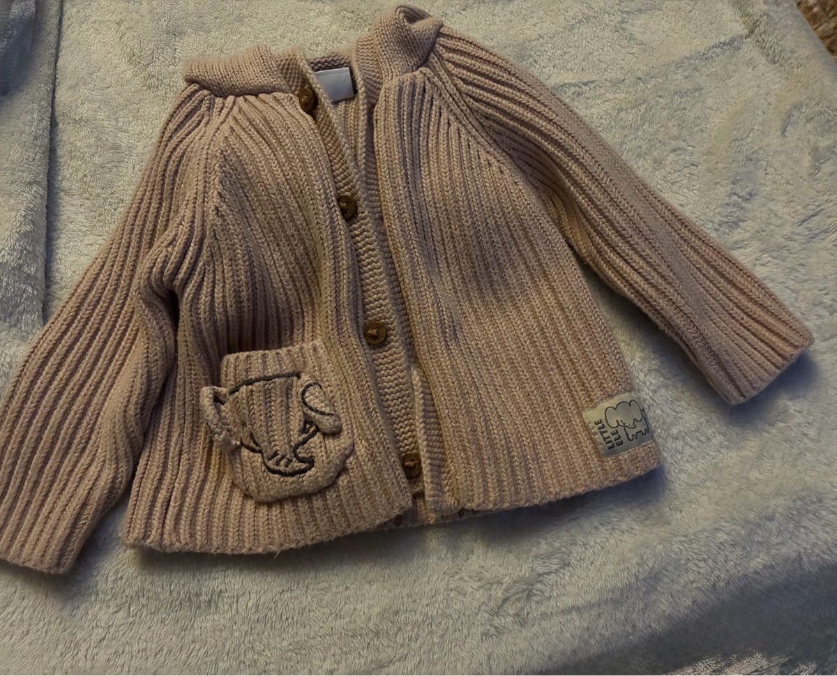 Next Baby Dusky Pink Elephant Chunky Knit Hooded Cardigan 6-9 Months