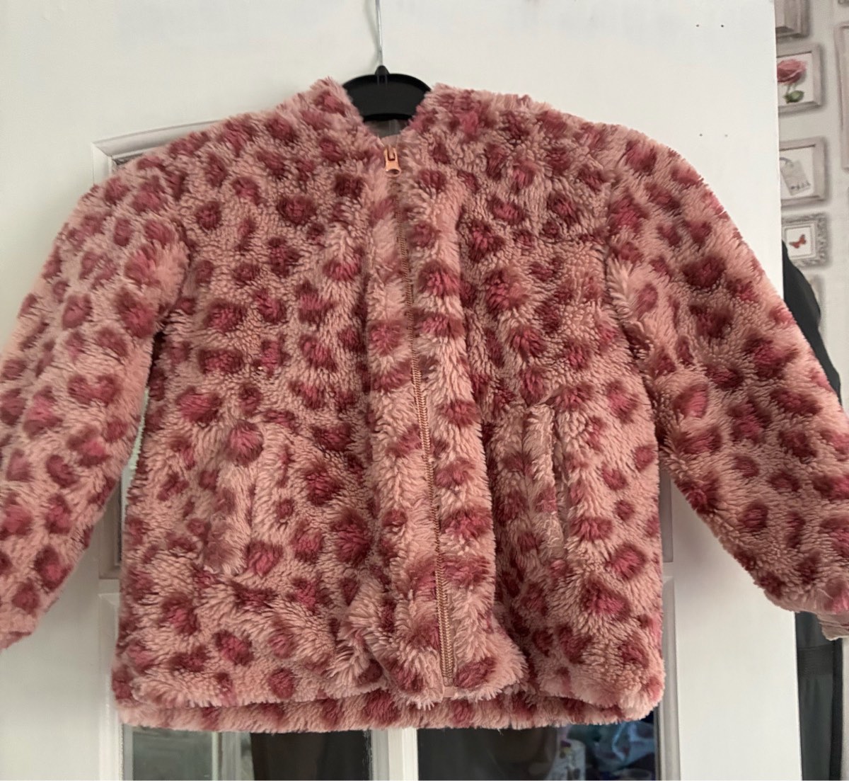 Tu Pink Leopard Print Fluffy Faux Fur Hooded Jacket Coat Age 3-4 Years