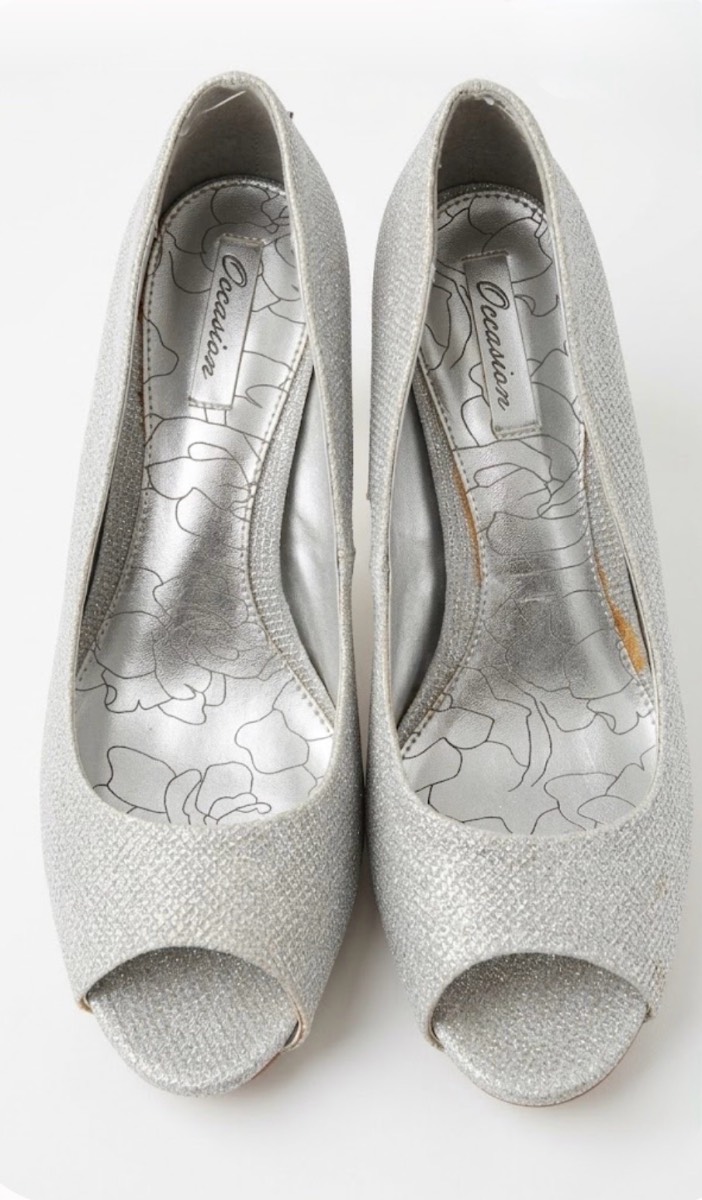 Next Silver Sparkly Peep Toe Heels with Box – Size 6 (EU 39)