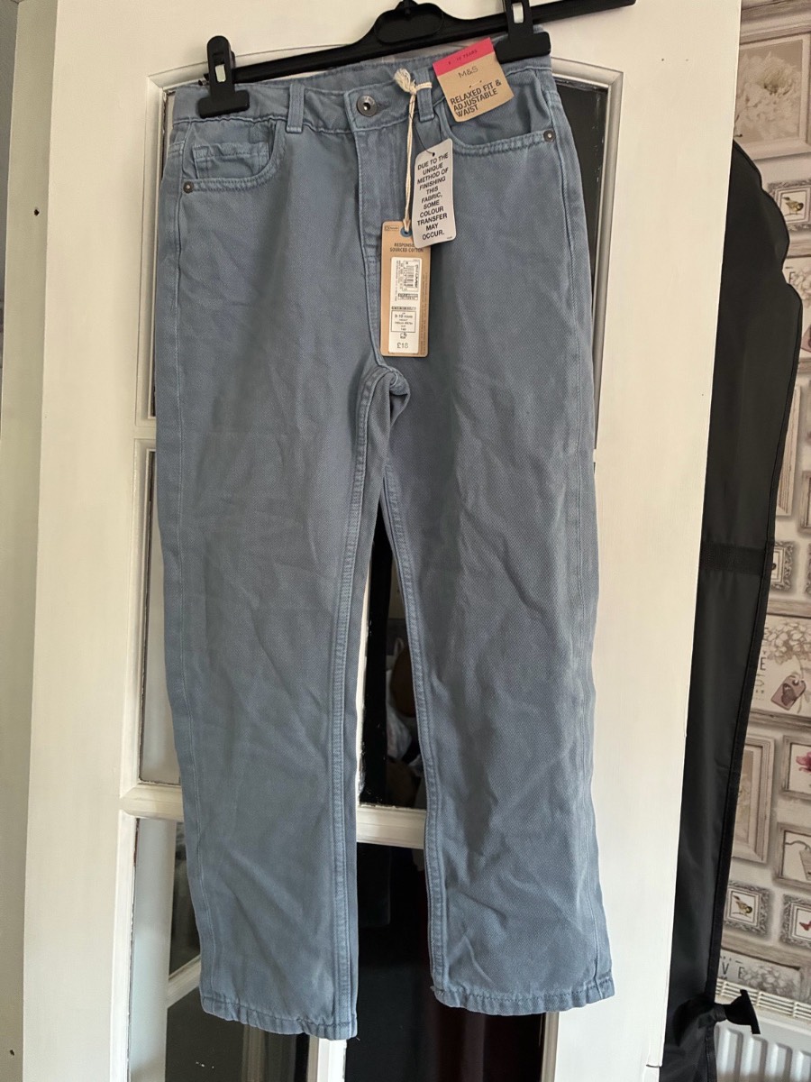NWT M&S Kids Blue Grey Relaxed Fit Adjustable Waist Jeans Age 9-10 Yrs RRP £18