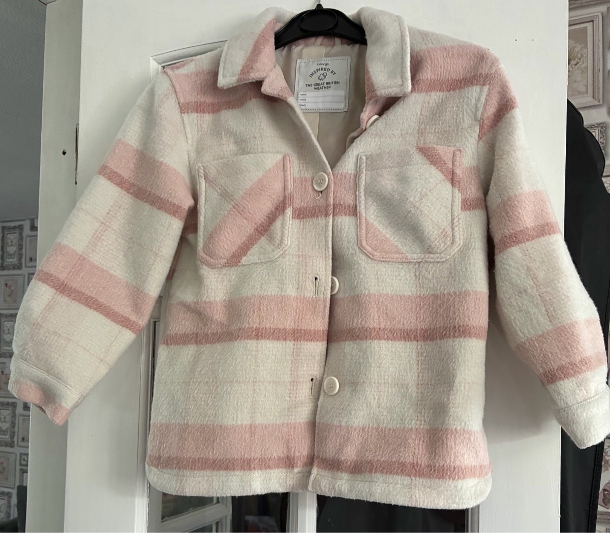 George Girls Pink Cream Plaid Check Shacket Jacket Coat Age 7-8 Yrs 122-128cm