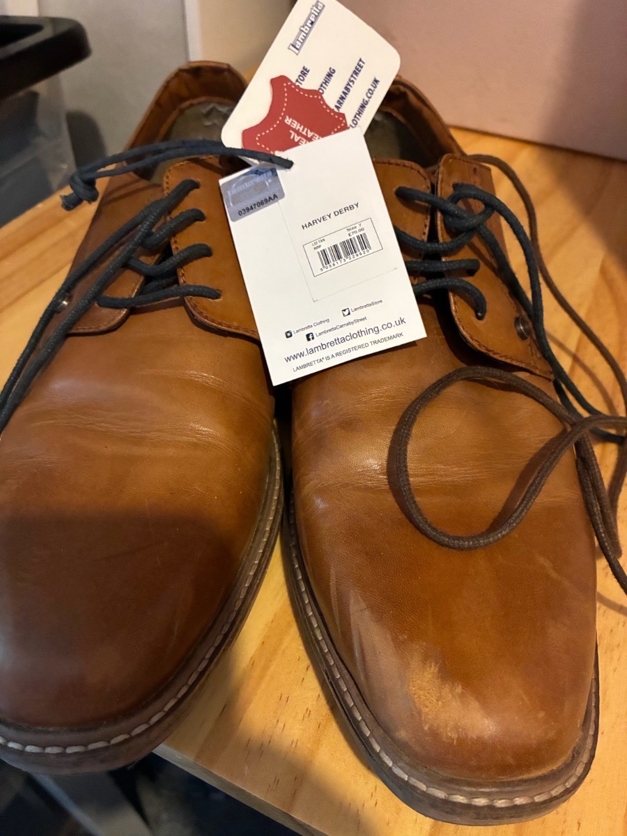 Lambretta Leather Harvey Derby Formal Shoes Tan – UK 7 (With Box)