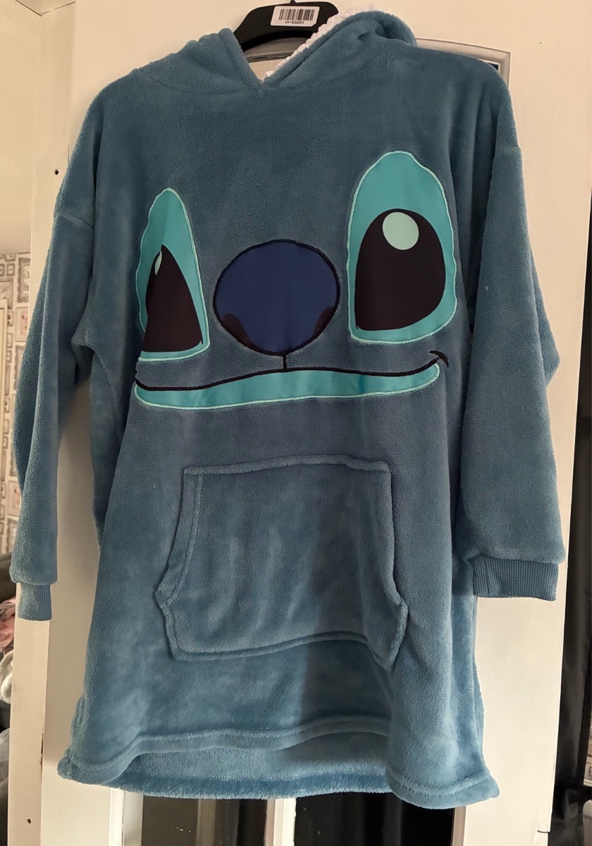 Official Disney Stitch Oversized Fleece Hoodie Blanket Ohana Blue One Size