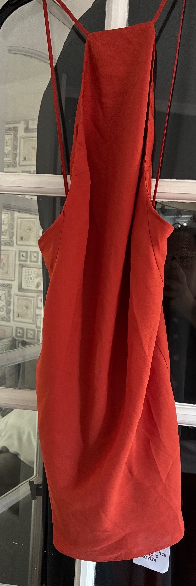 ASOS DESIGN Burnt Orange Rust High Neck Strappy Mini Dress NWT UK 4