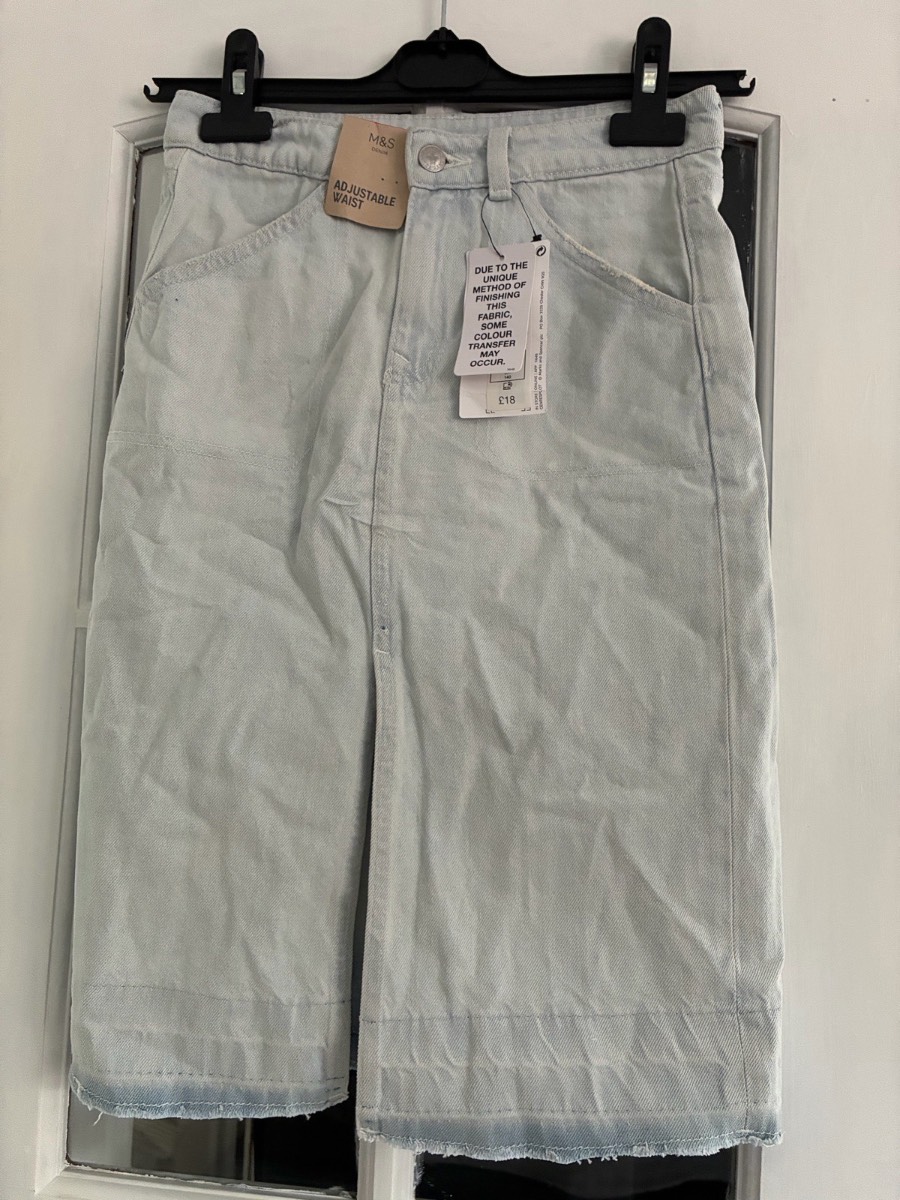 M&S Girls Light Wash Denim Midi Skirt NWT 9-10 Yrs 140cm