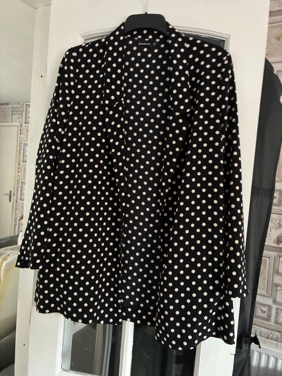STRADIVARIUS Black White Polka Dot Soft Blazer Jacket L UK 12 / 14