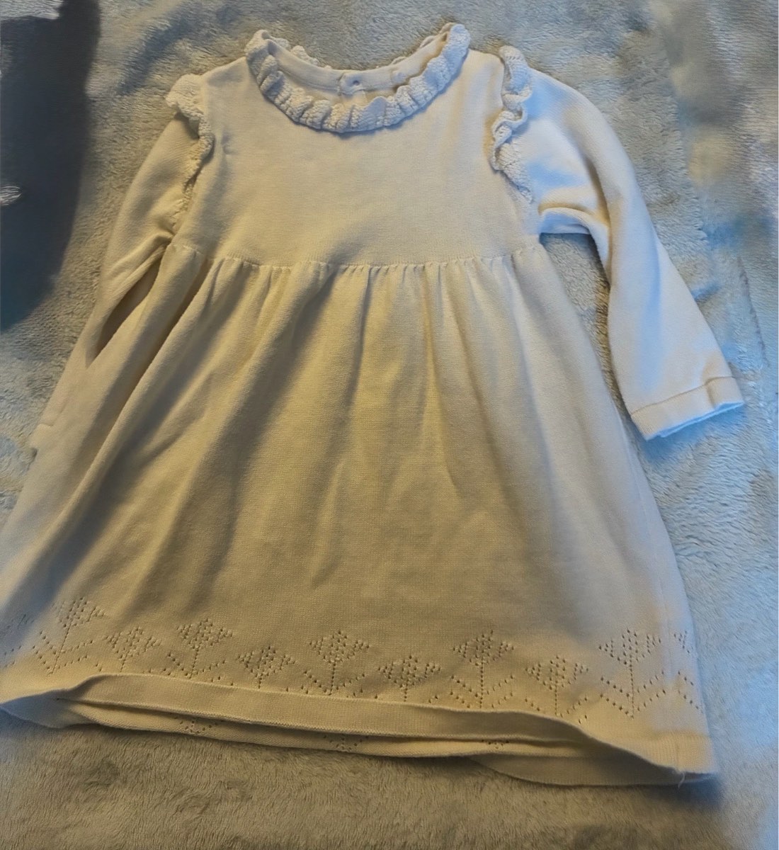 Tu Cream Knit Ruffle Dress Pointelle Hem 9-12 Months (74-80cm)