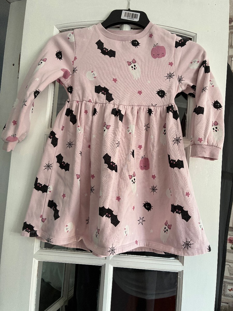 F&F Girls Pink Halloween Ghost Bat Pumpkin Sweater Dress Age 6-7 Years