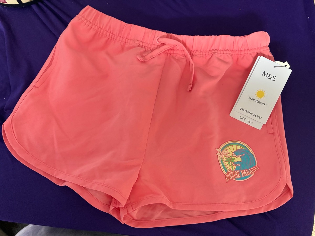 NWT M&S Pink Sunrise Paradise Swim Shorts Age 9-10 Yrs (140cm) UPF 50+