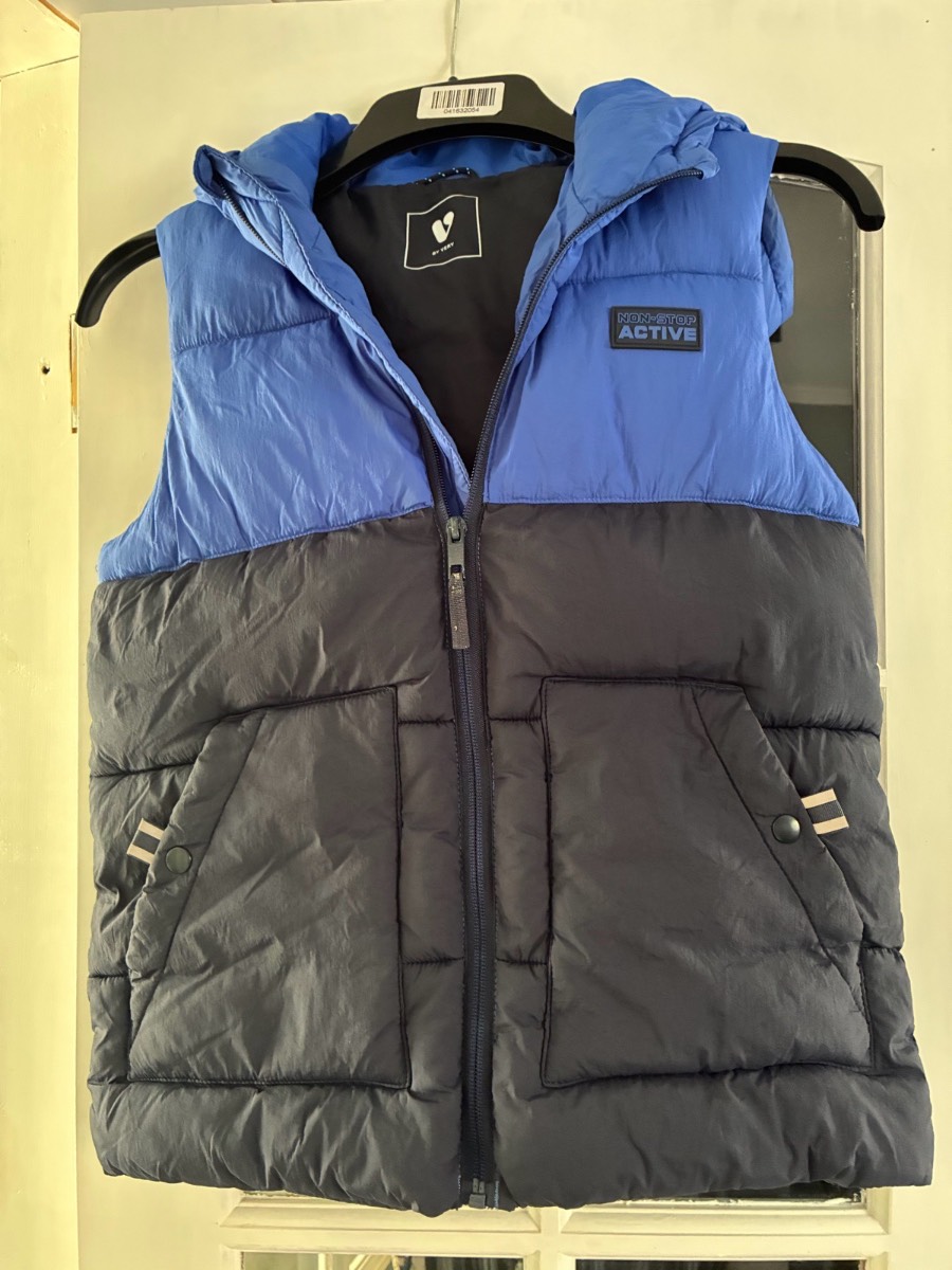 V by Very Boys Blue & Navy Hooded Puffer Gilet Bodywarmer Age 10