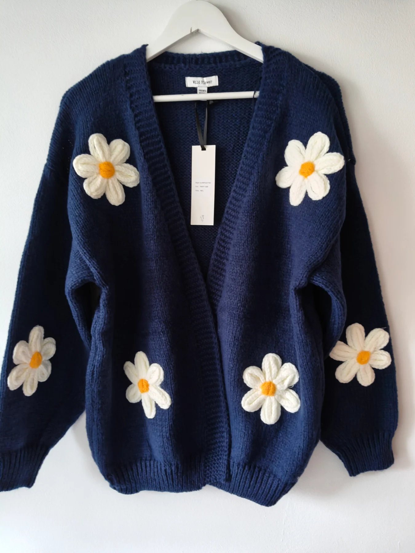 Wild Flower Knitted chunky Daisy cardigan M/ L 12-16