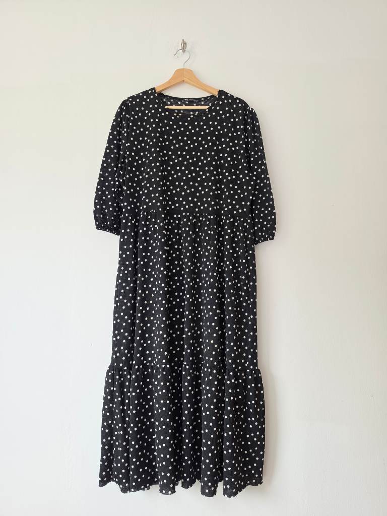 Long Zara black dress with white polka dots size large