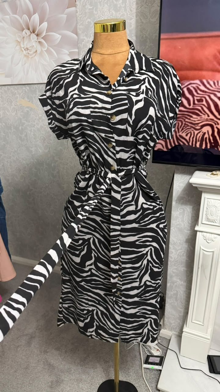 Black & White Zebra Print Shirt Dress