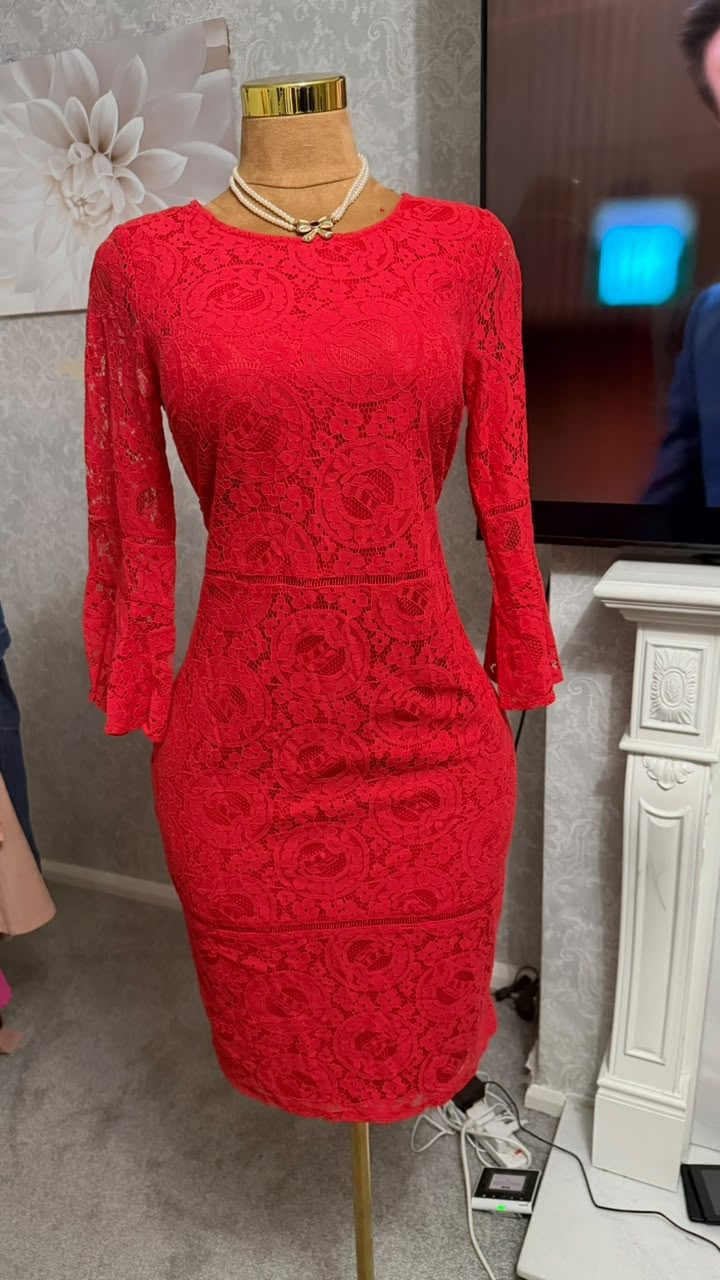 Red Lace Midi Bodycon Dress
