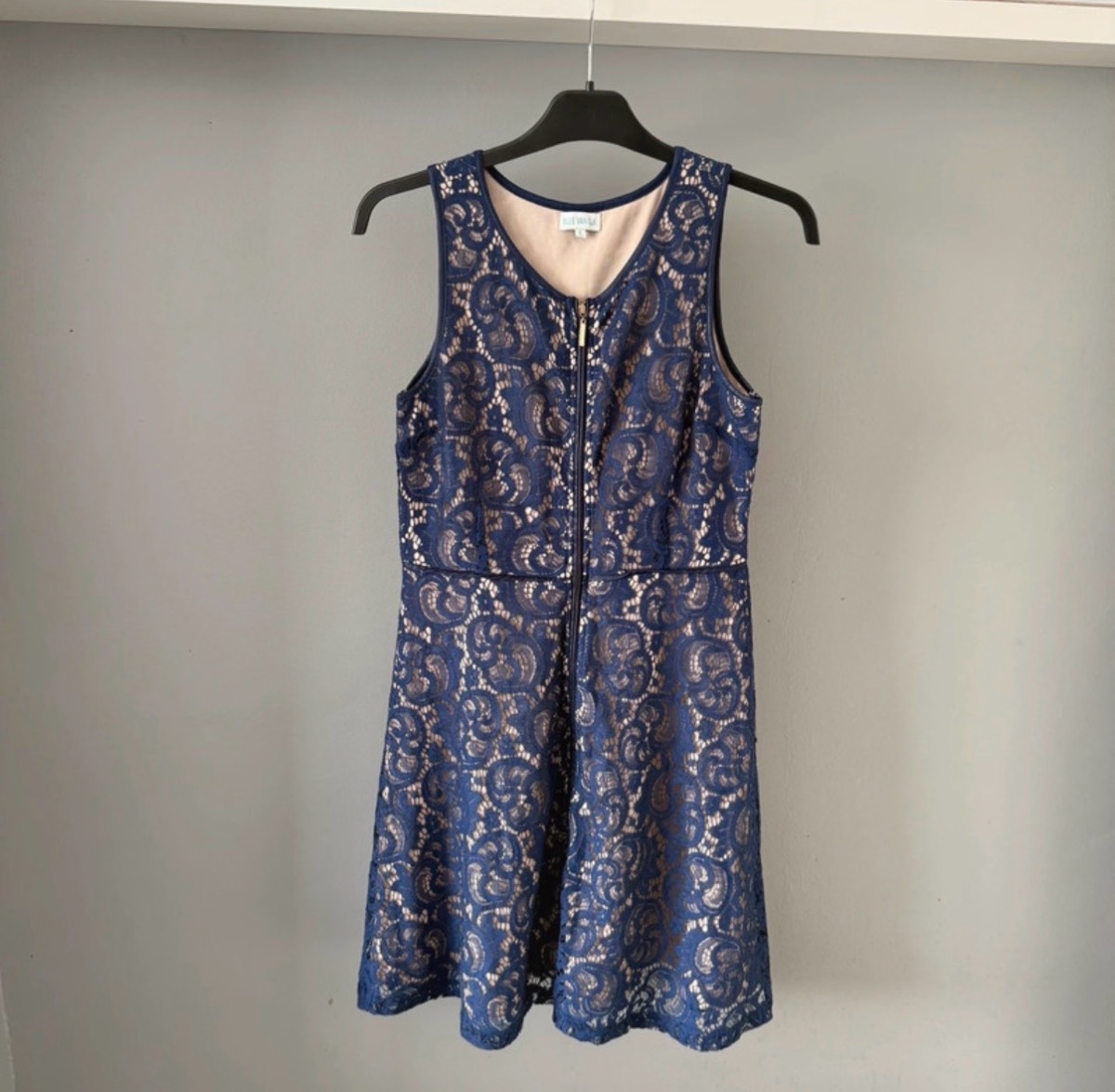 Blue Vanilla Navy Lace Zip Front Sleeveless Skater Dress Size 8