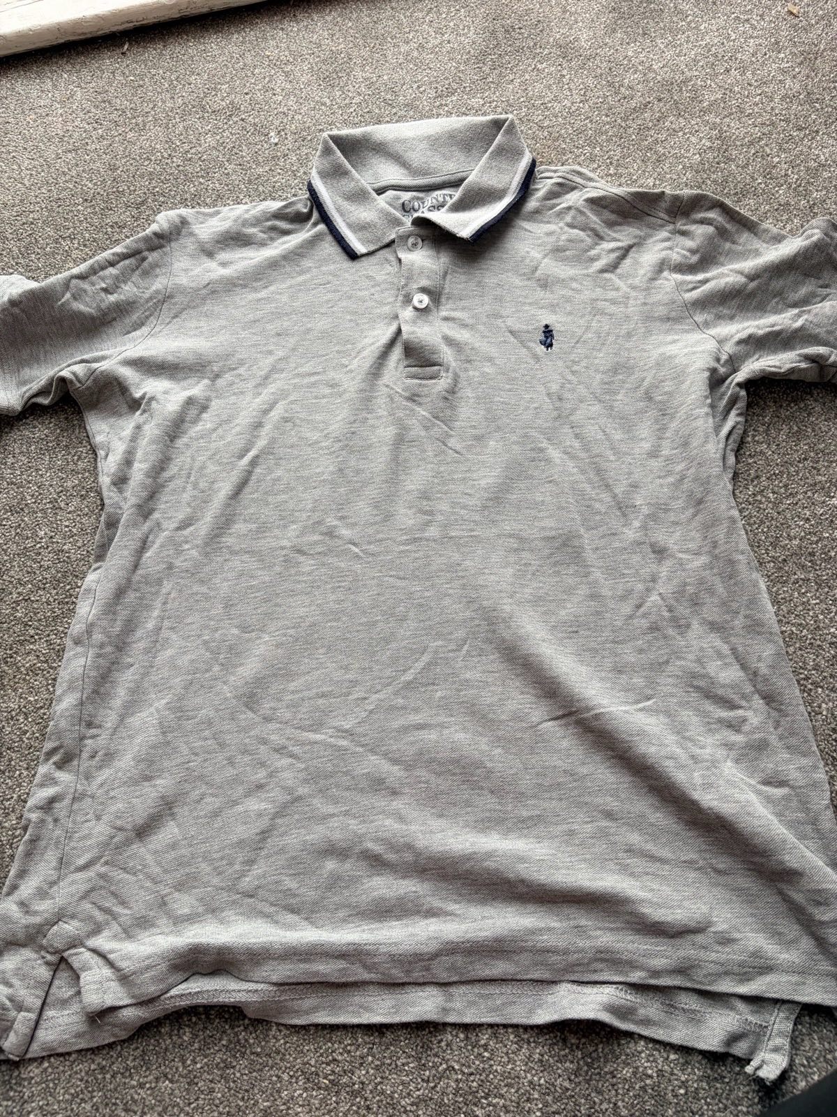 Country Classics Grey Polo Shirt Navy White Tipped Collar Preppy Y2K