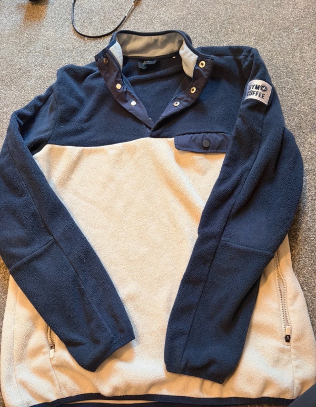 Gym+Coffee Navy Cream Colour Block Fleece Pullover Size L
