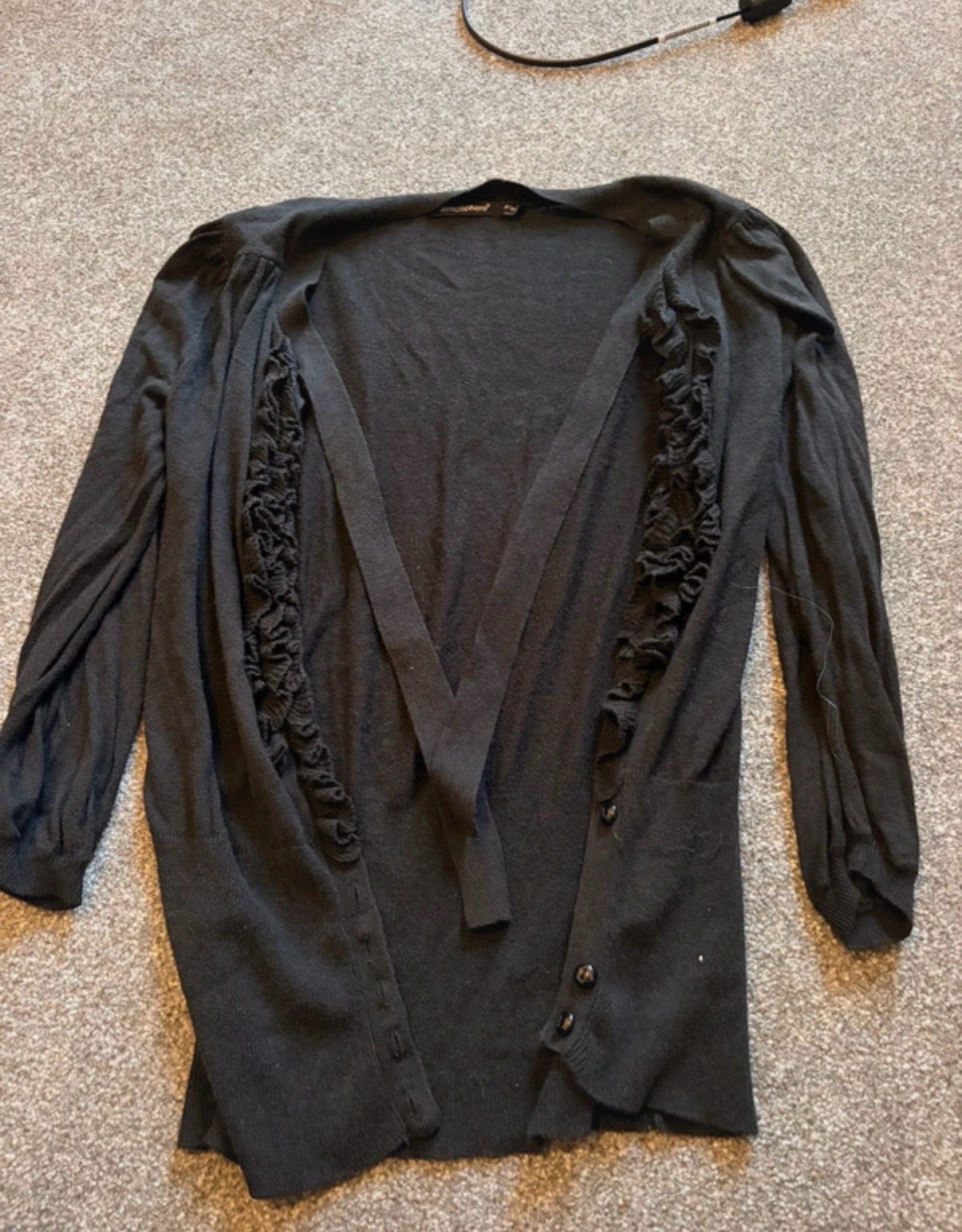 Atmosphere Black Ruffle Longline Cardigan Size 8