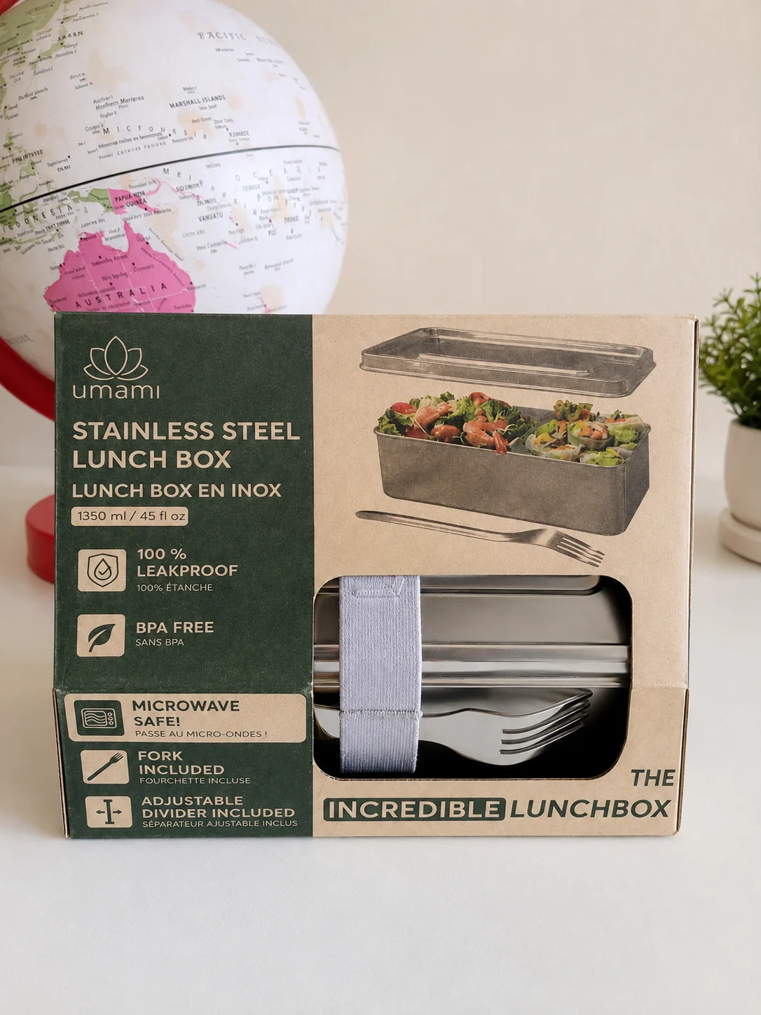UMAMI 1350ml Stainless Steel Lunch Box – Leakproof, BPA Free, Fork & Divider – Brand New