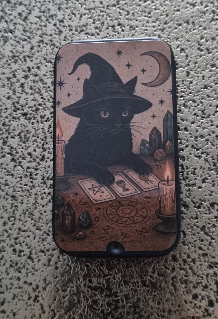 Small Storage Tin Black Cat Witch Hat Tarot