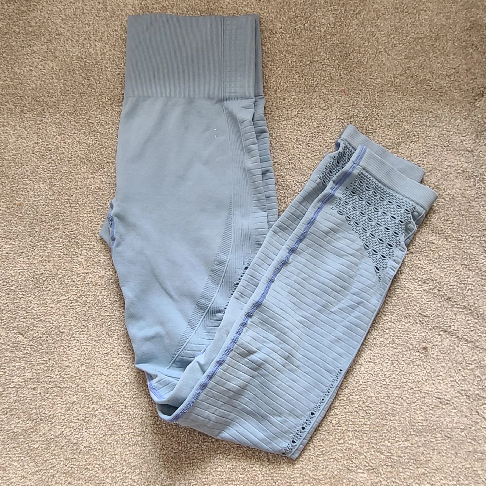 Gymshark energy seamless light blue leggings | High waist | Lace effect cut outs | Size 12 UK