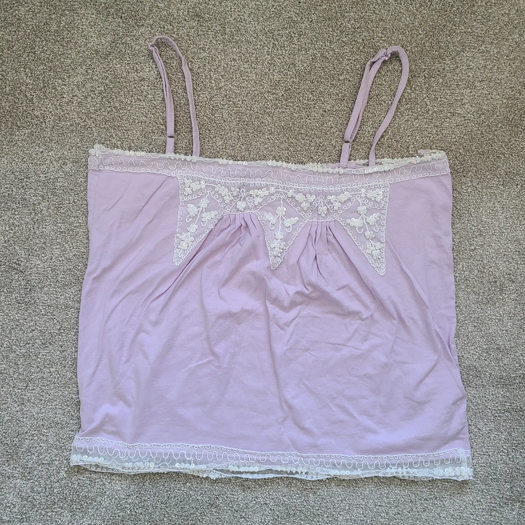 Y2k fairycore lilac spaghetti straps camisole | Lace beading | Size 8 UK | Cotton
