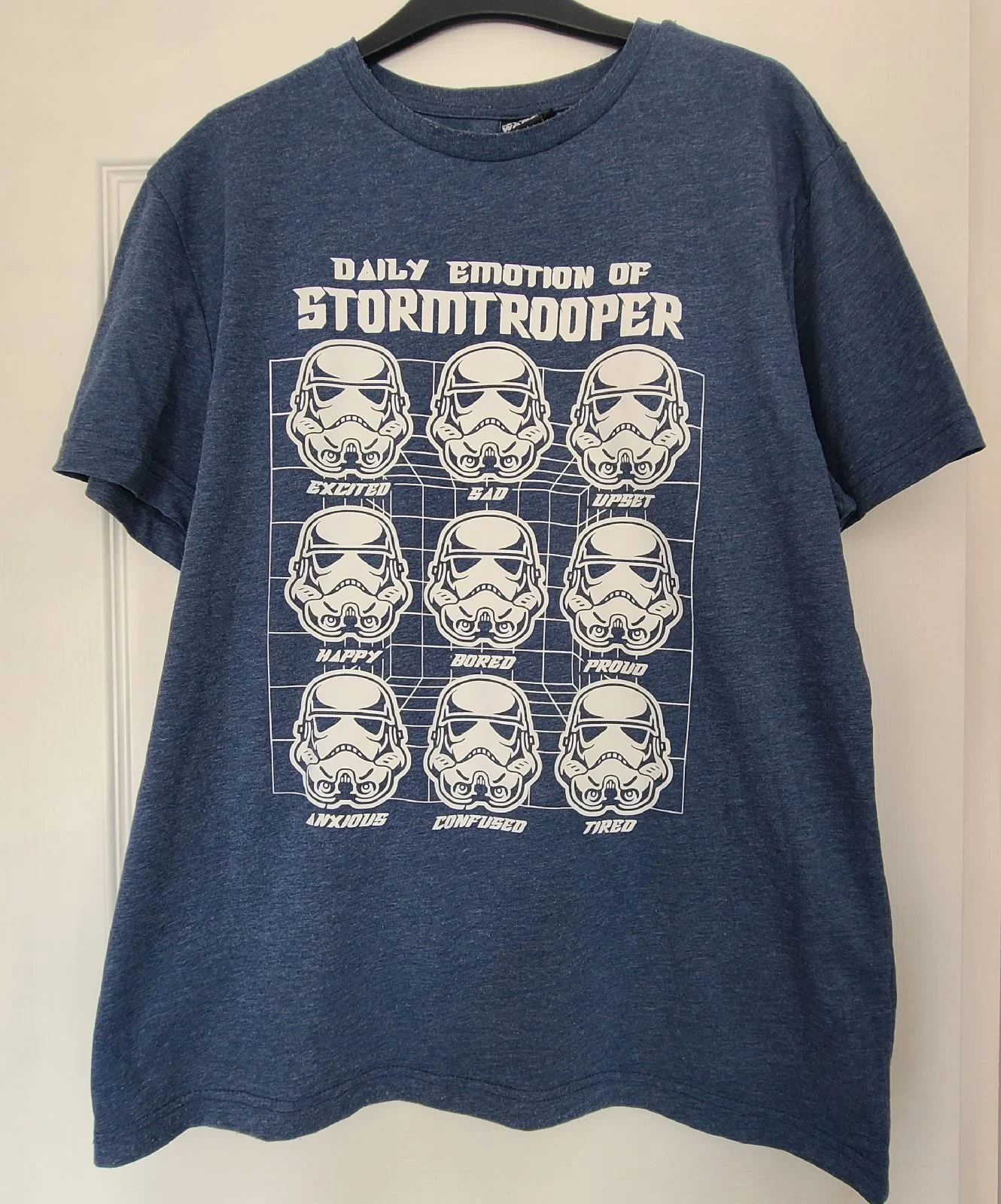 Geek chic Star Wars stormtrooper emotions tshirt | Size L UK | Blue | Cotton | Nerd core
