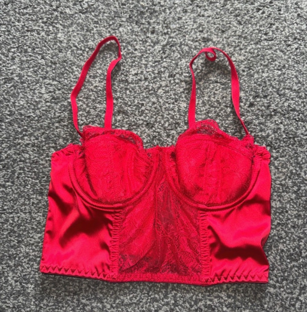 Primark red lace adjustable straps corset top 32C