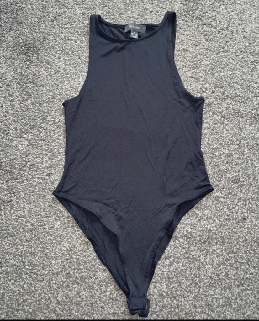 Primark black silk material bodysuit size XS