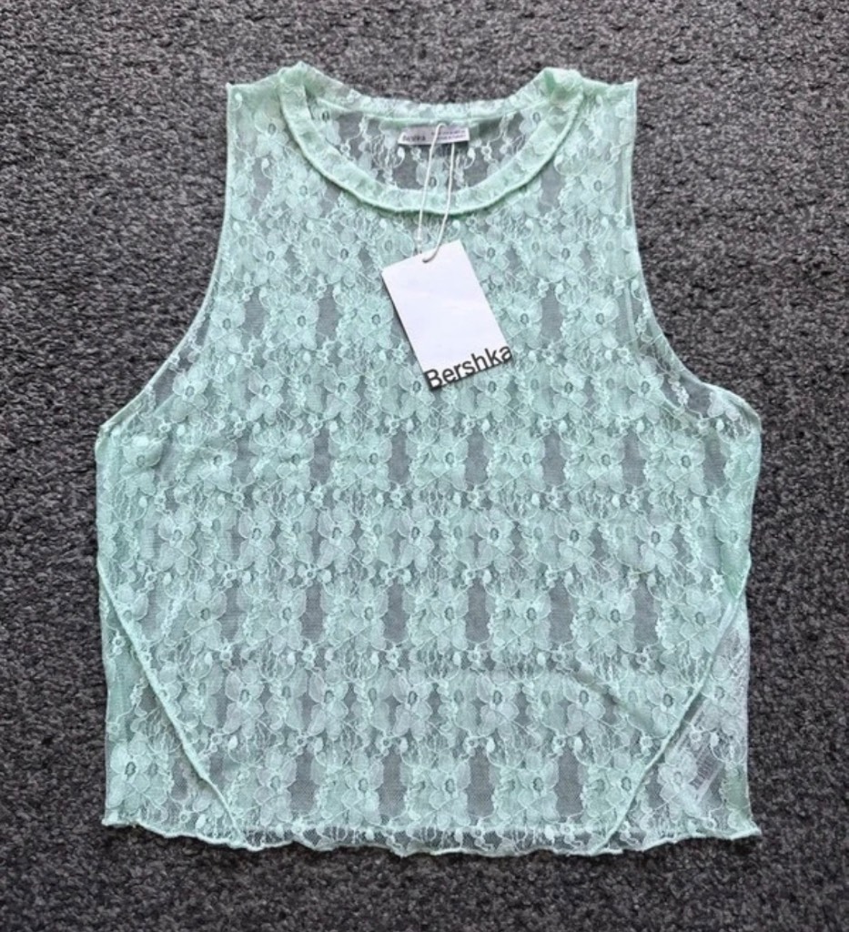 Bershka mint green lace top size M brand new with tags