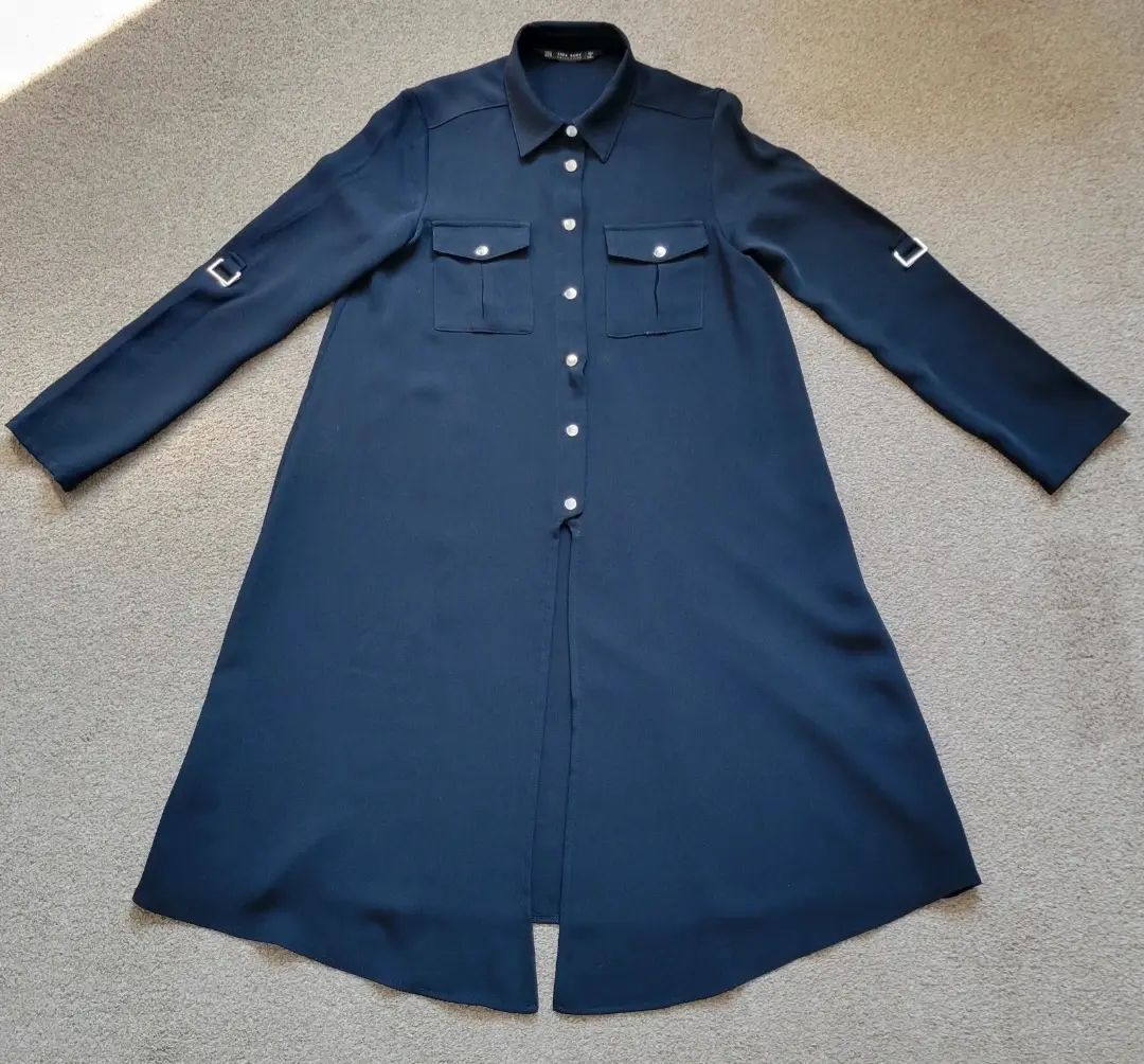 Zara Basic, size XS (UK 6-8), navy longline shirt