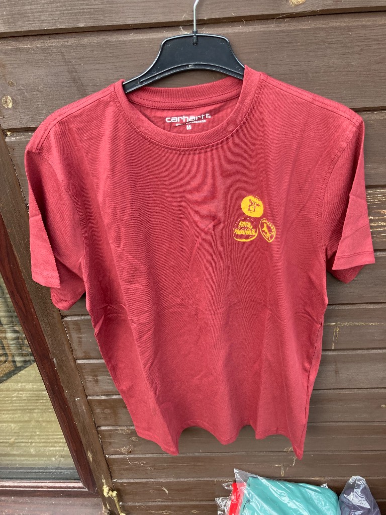 Carhartt Red teeshirt with motif on front and back. Size M