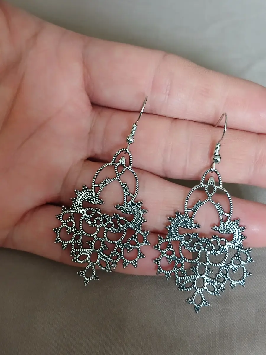 antique silver filigree chandelier earrings.