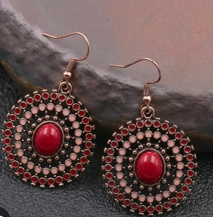 vintage style red gemstone hoop earrings