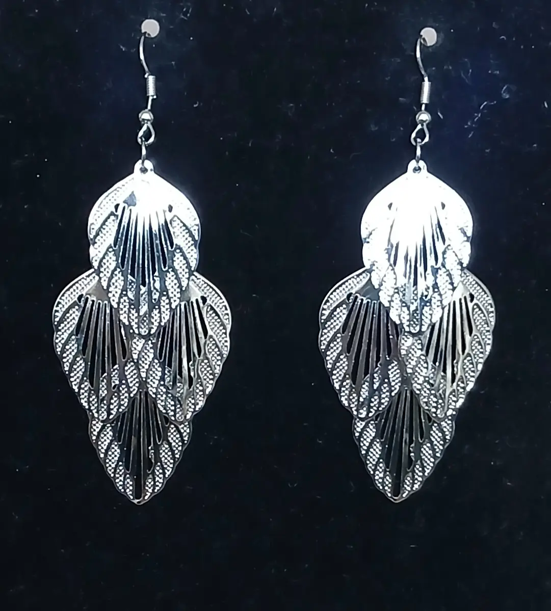 vintage bohemian silver-tone tiered leaf dangle earrings .