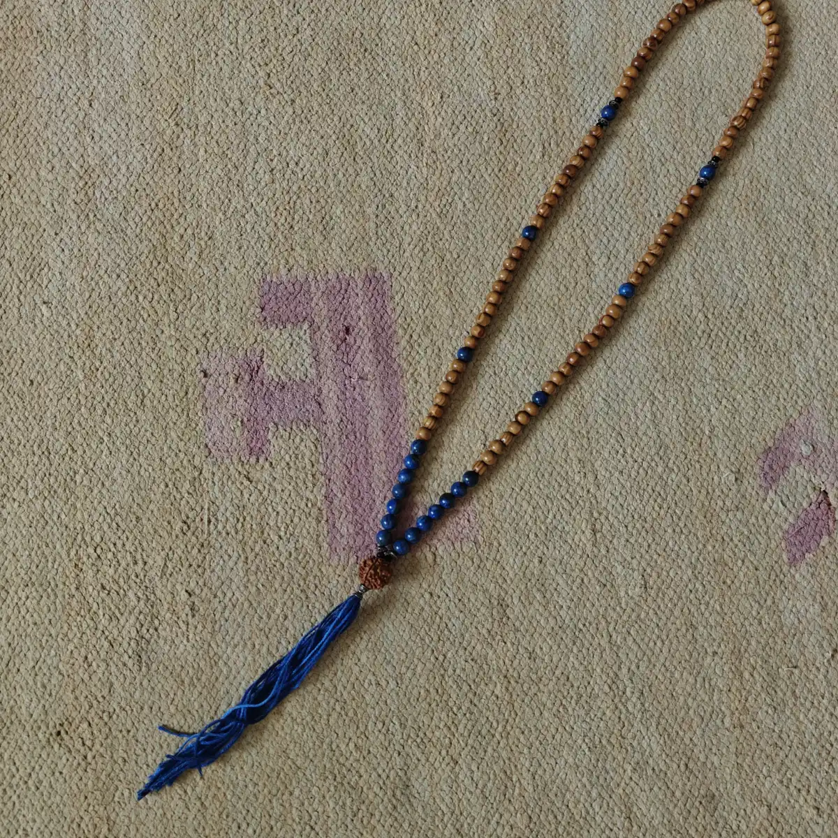 Ocean blue Japa Mala prayer beads 108+1 Rudraksha pendant necklace ethically sourced & recycled