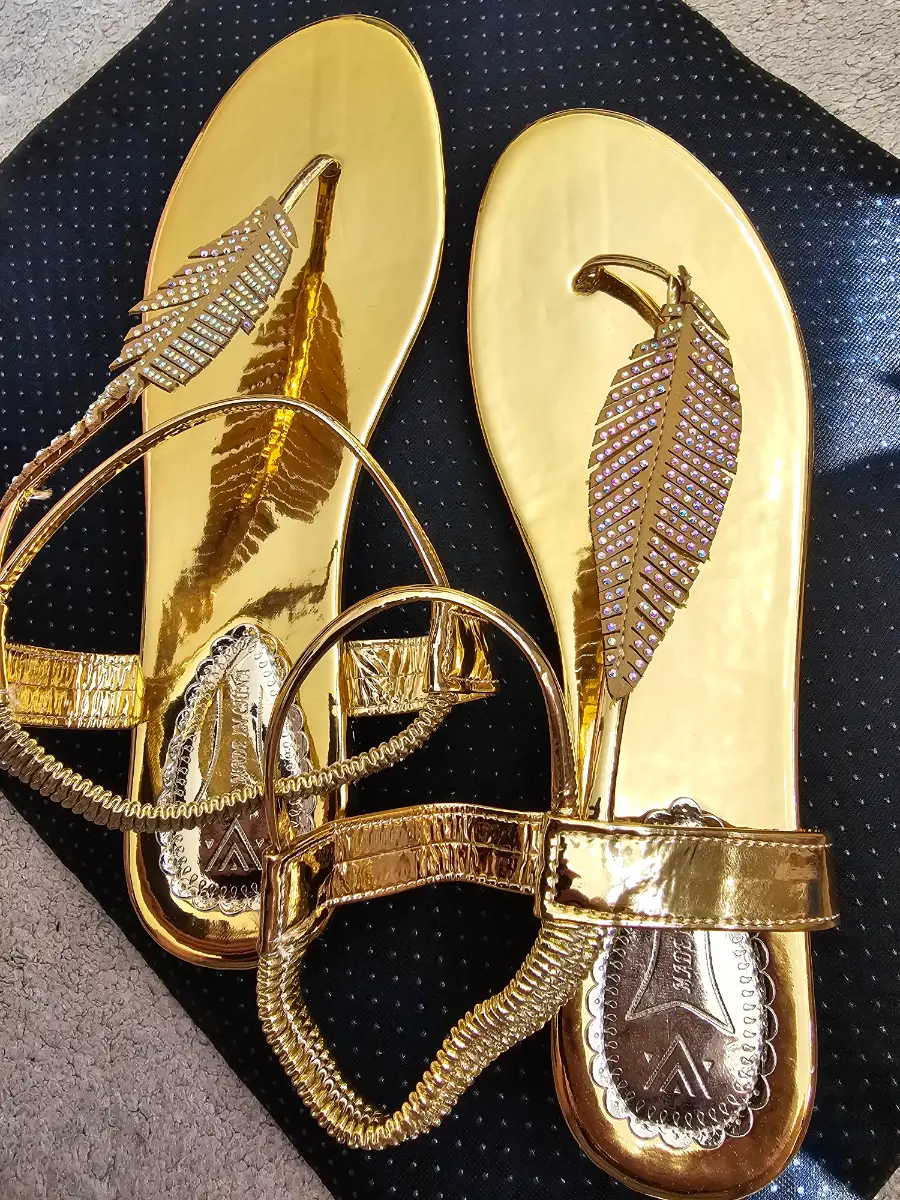 NEWStunning Sandals with gold & diamanté sparkle.