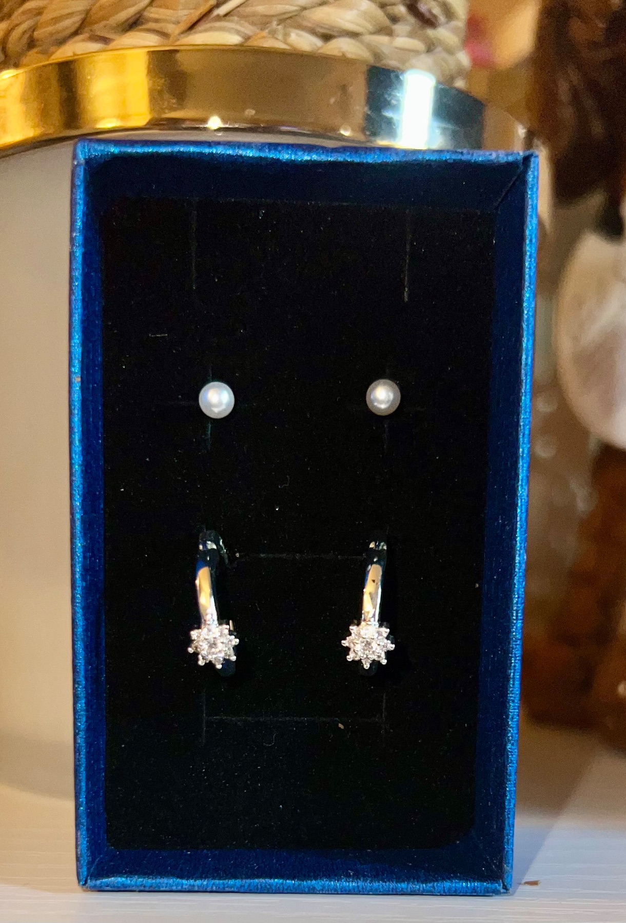 925 Sterling Silver Hoop Huggie Earrings And Pearl Like Studs