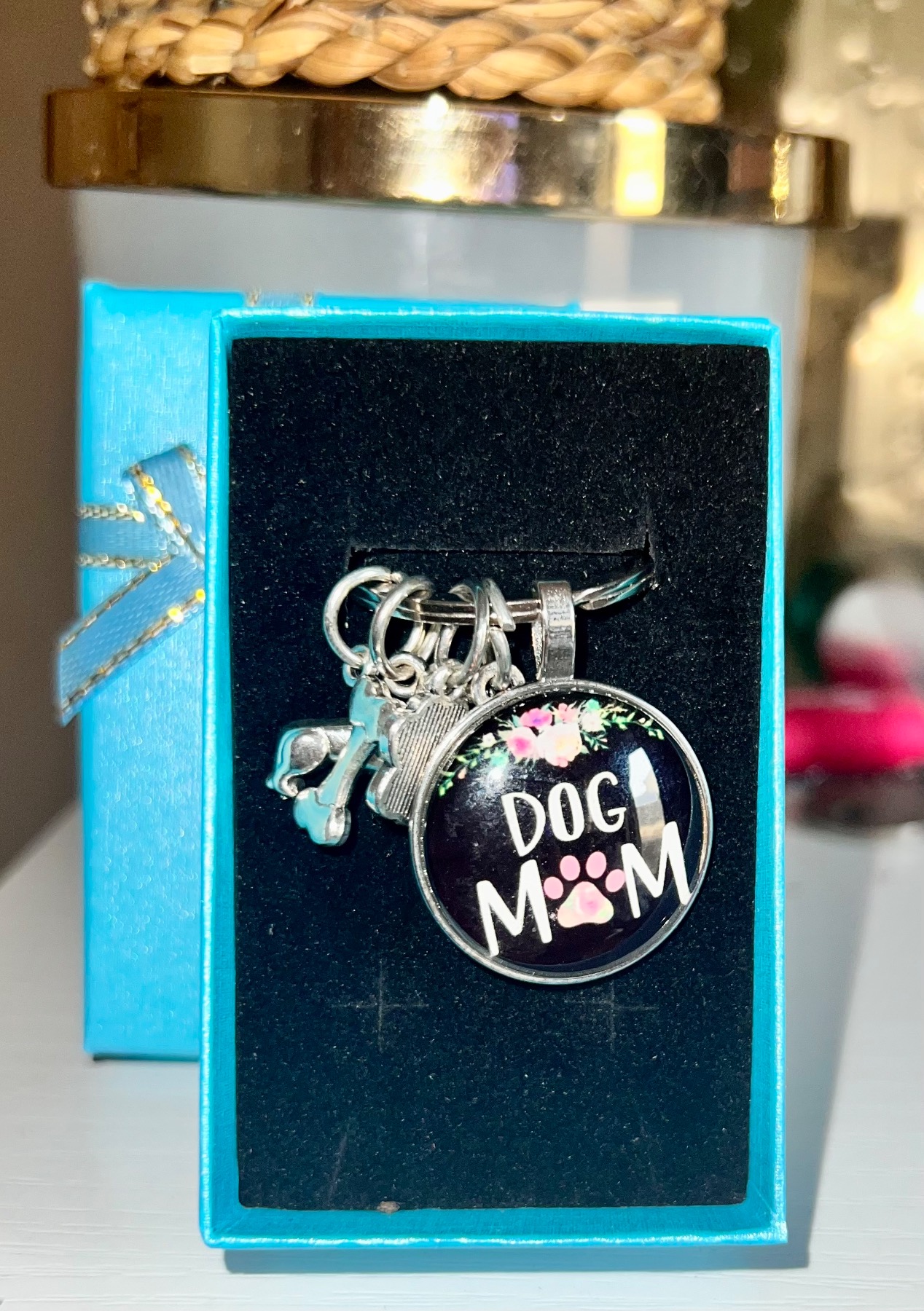 Dog Mom Keyring With Doggy Charms Brand New In Gift Box