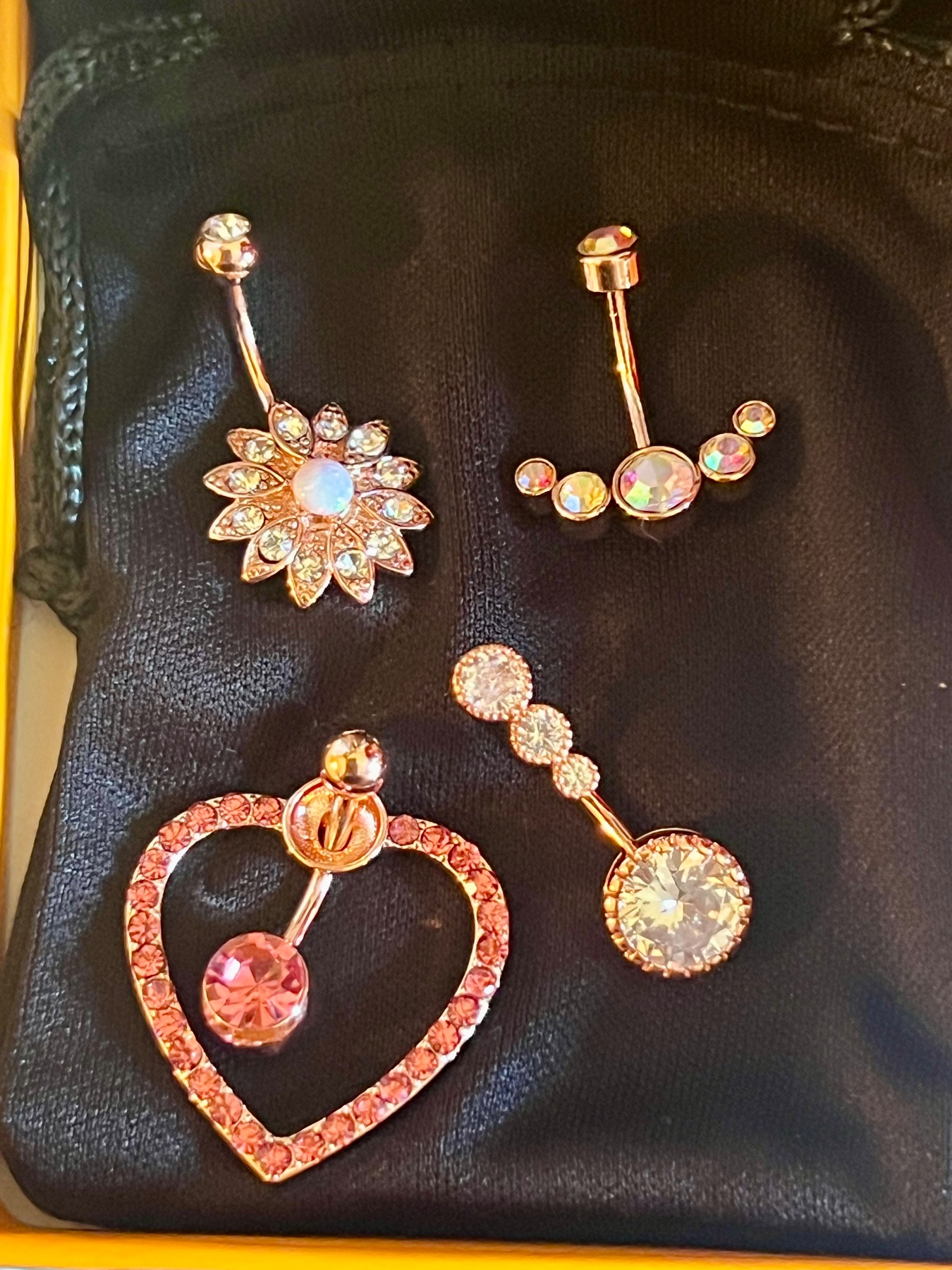 Rose Gold Coloured Crystal Belly Button Bars X 4