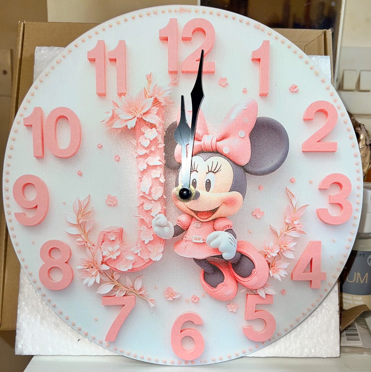 Mini Mouse wall Clock With Letter J Brand New In Box