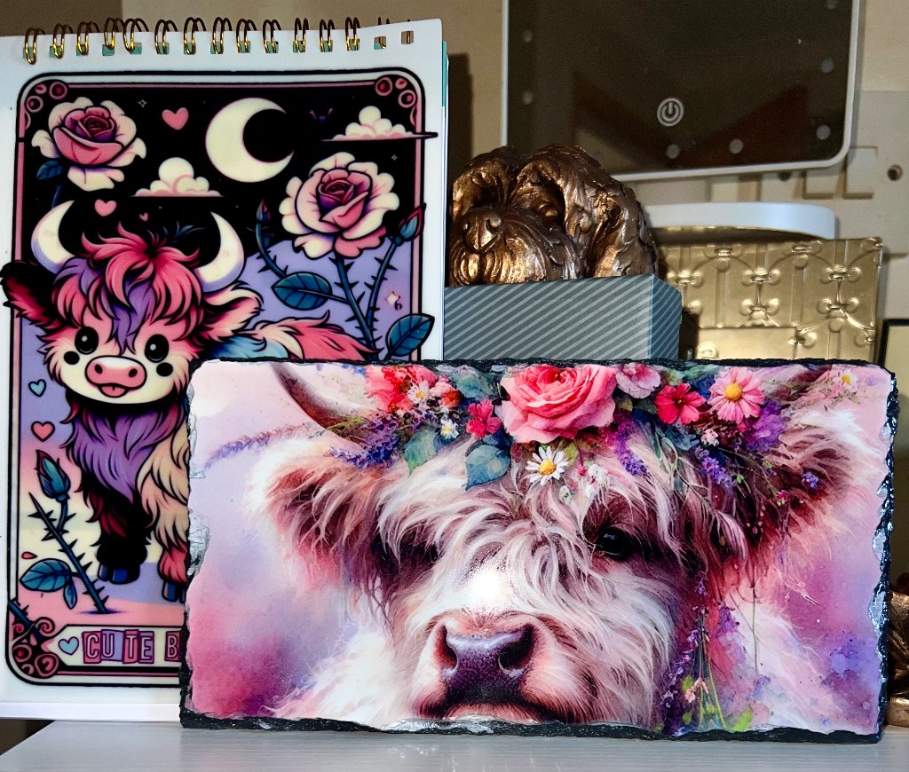 Highland cow photo slate and planner notebook gift bundle brand new
