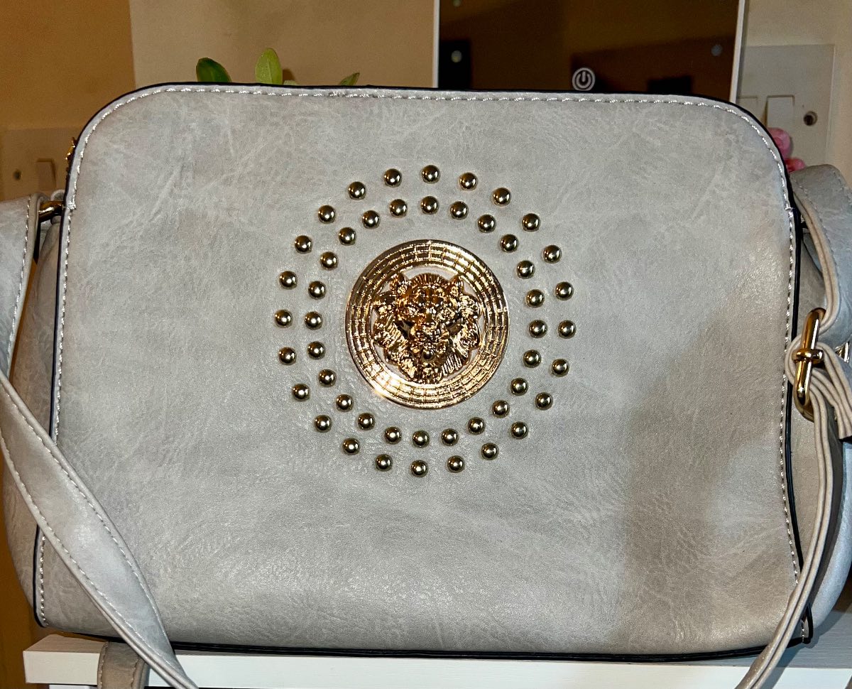 Silver Grey Gold Lion And Studs Cross Body bag