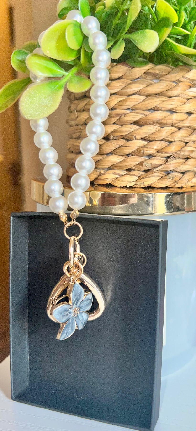 Pearl And Enamel Flowers Keyring/bag Charm Brand New In Gift Box