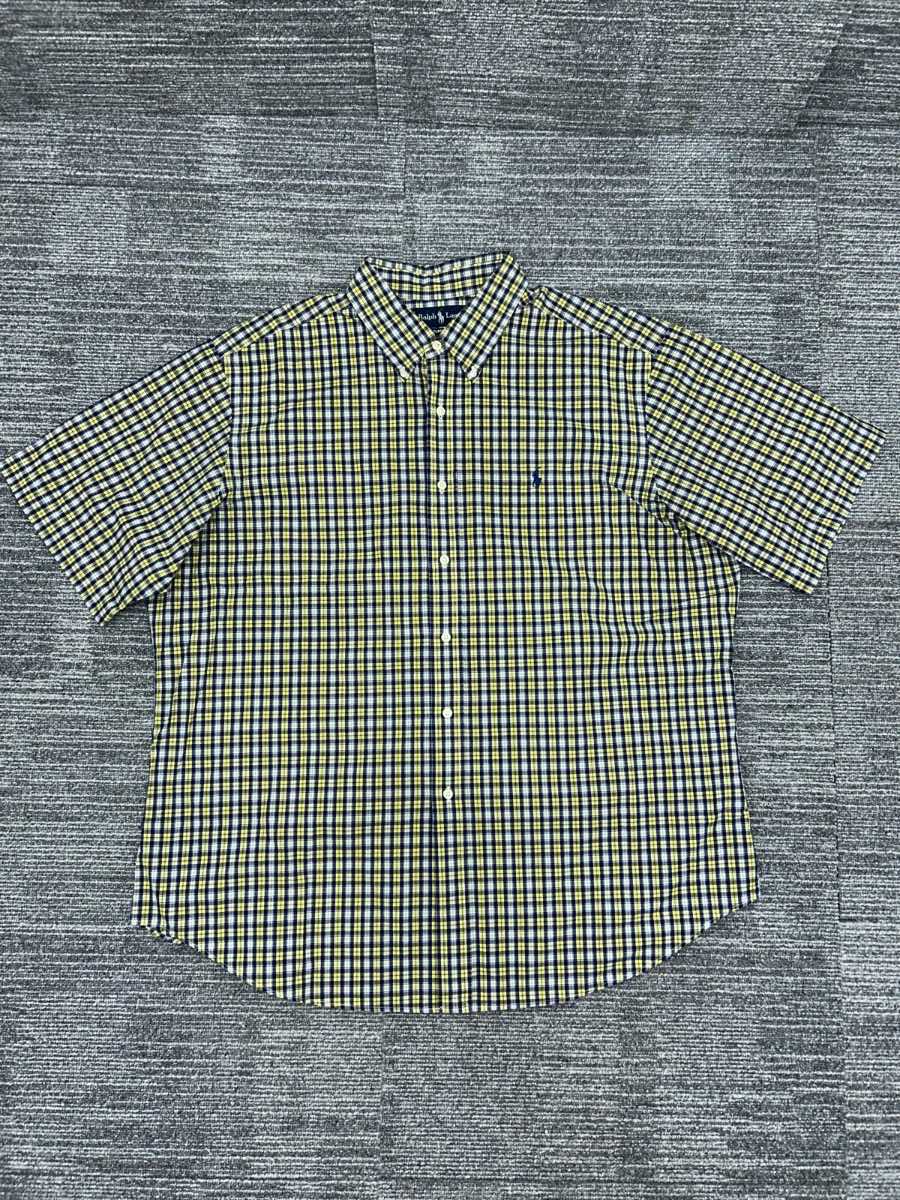 Vintage label Ralph Lauren yellow navy checkered gingham short sleeve summer shirt